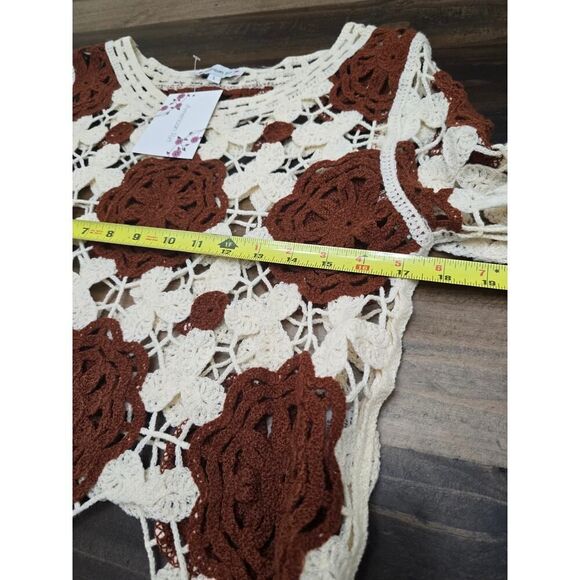 Boho Crochet Lace Knit Top Women's Size L Vintage-Inspired Festival 70's - Picture 7 of 9
